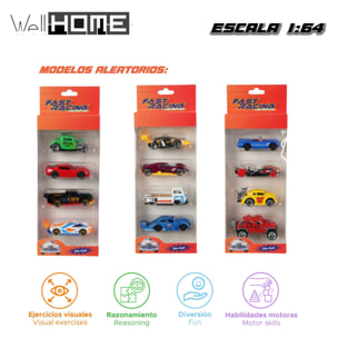 Well home set de 4 coches de juguete escala 1:64 en colores aleatorios