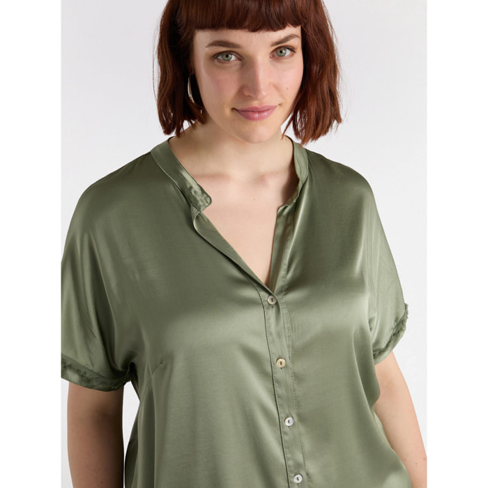 Fiorella Rubino - Camisa de raso de manga corta - Verde militare