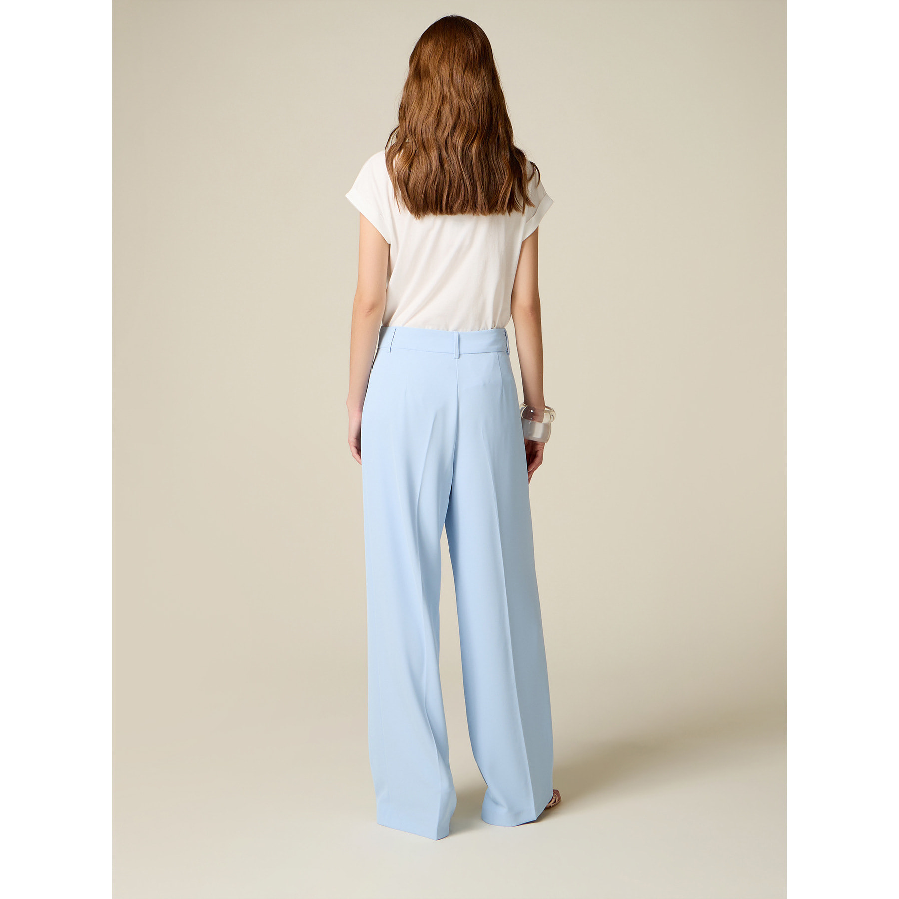 Oltre - Pantaloni palazzo in tessuto fluido - Azzurro
