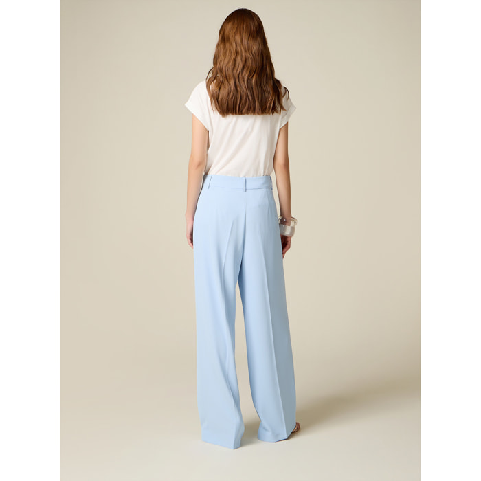 Oltre - Pantaloni palazzo in tessuto fluido - Azzurro