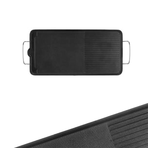 Plancha eléctrica 2 en 1 con placa antiadherente y termostato regulable. 1500W de potencia. 66x28 cm