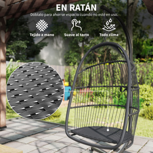 Silla Colgante Huevo con Soporte, Columpio Jardín Exterior con Cesta Plegable, Cojín Anti-UV y Reposacabezas Desmontable para Interior y Exterior, Carga 150 kg, Gris Oscuro