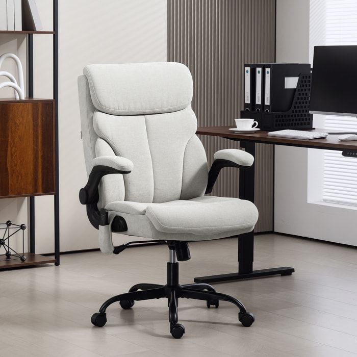 Silla de Oficina con Masaje y Función de Calefacción Silla de Escritorio Giratoria con Altura Ajustable Reposabrazos Abatibles Respaldo Alto y Mando a Distancia Gris