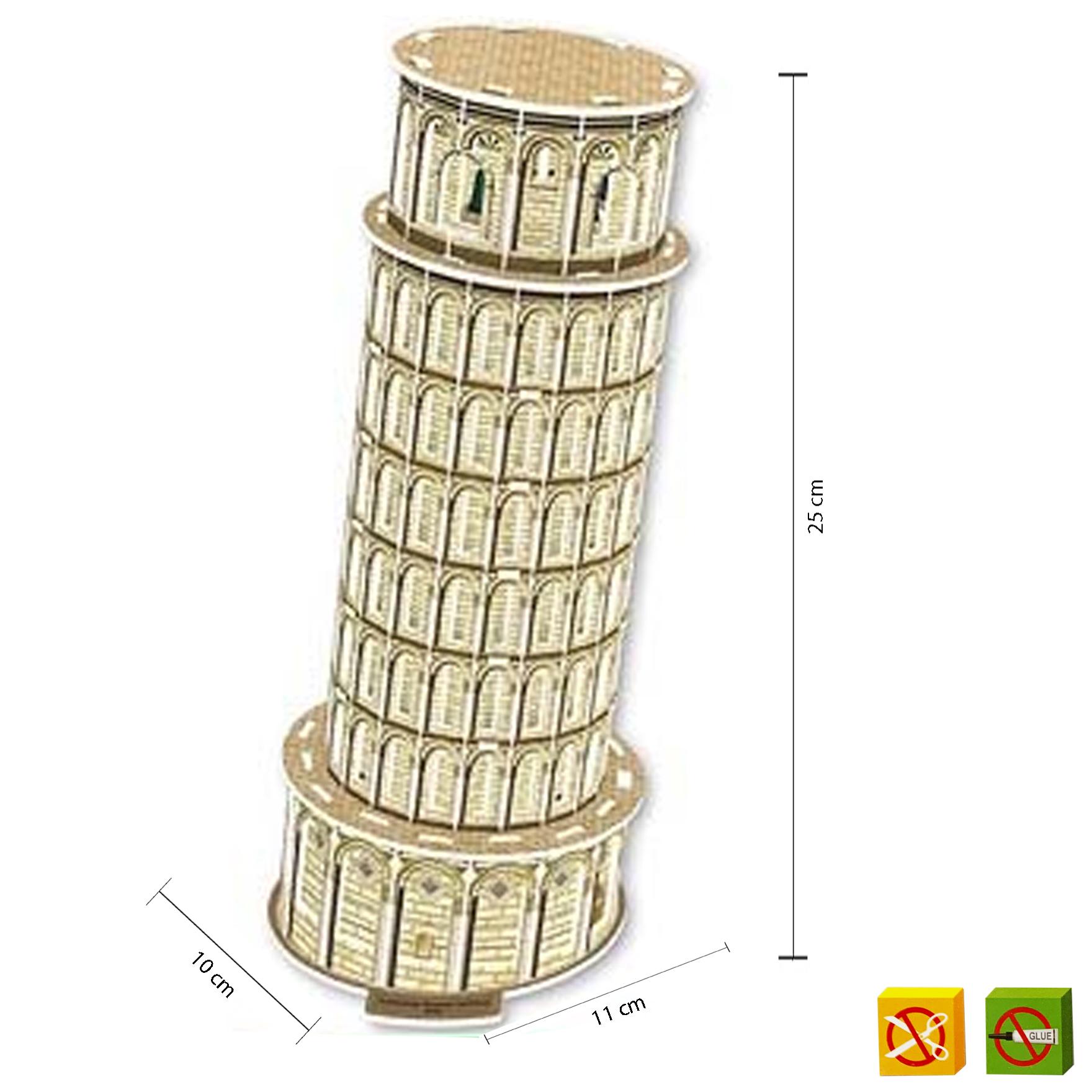 Puzzle 3D Torre inclinada de Pisa - 50 piezas - Tamaño montado: 25 x 10 x 11 cms