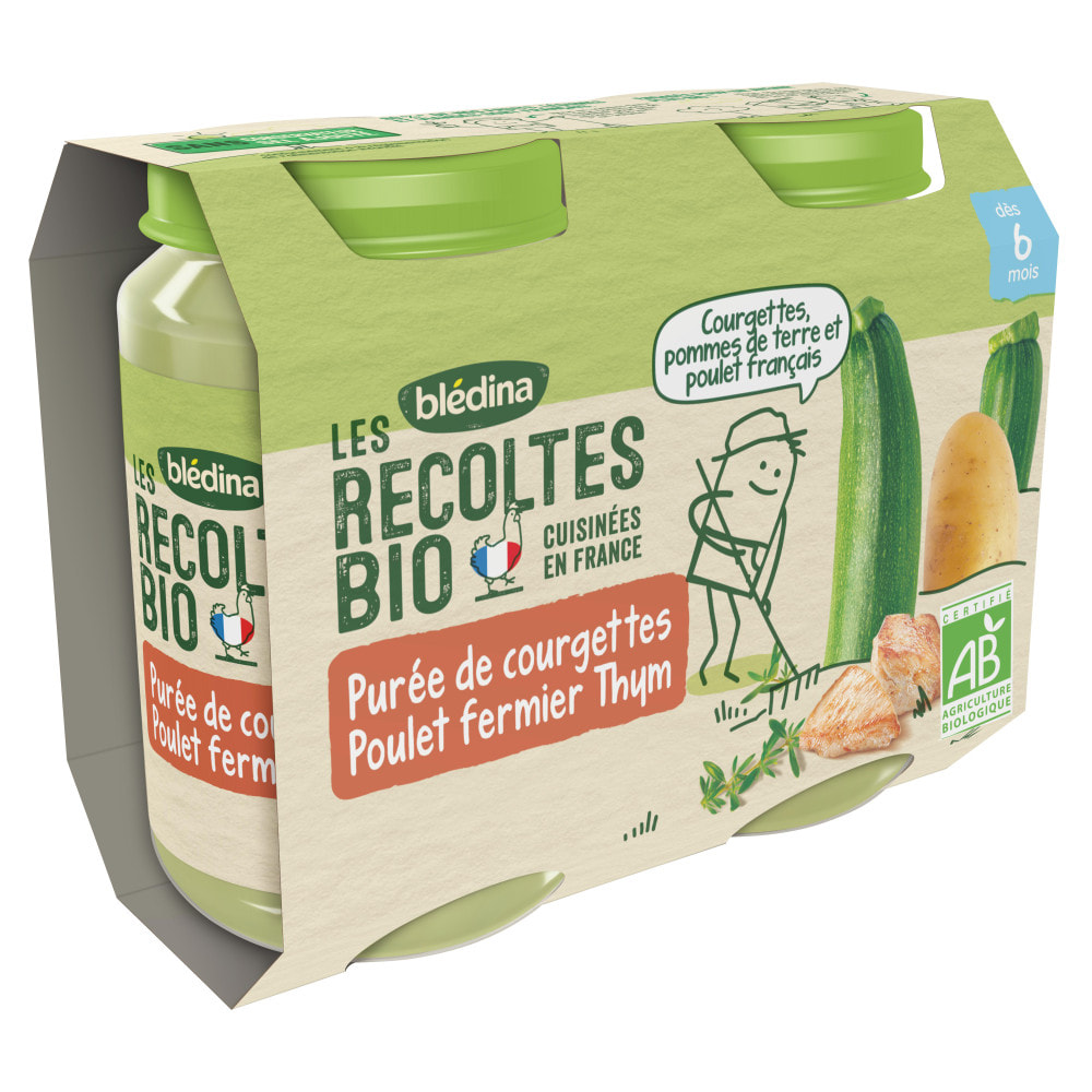 12 Petits Pots Courgettes, Riz, Poulet, Thym 6x(2x200g) - Les Récoltes Bio Dès 6 Mois