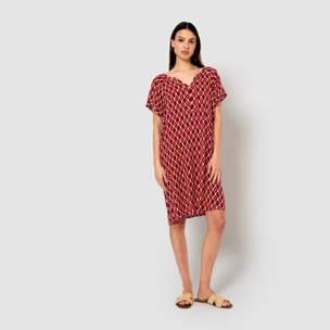 Vestido corto bambula detalles plisados cartagena burdeos