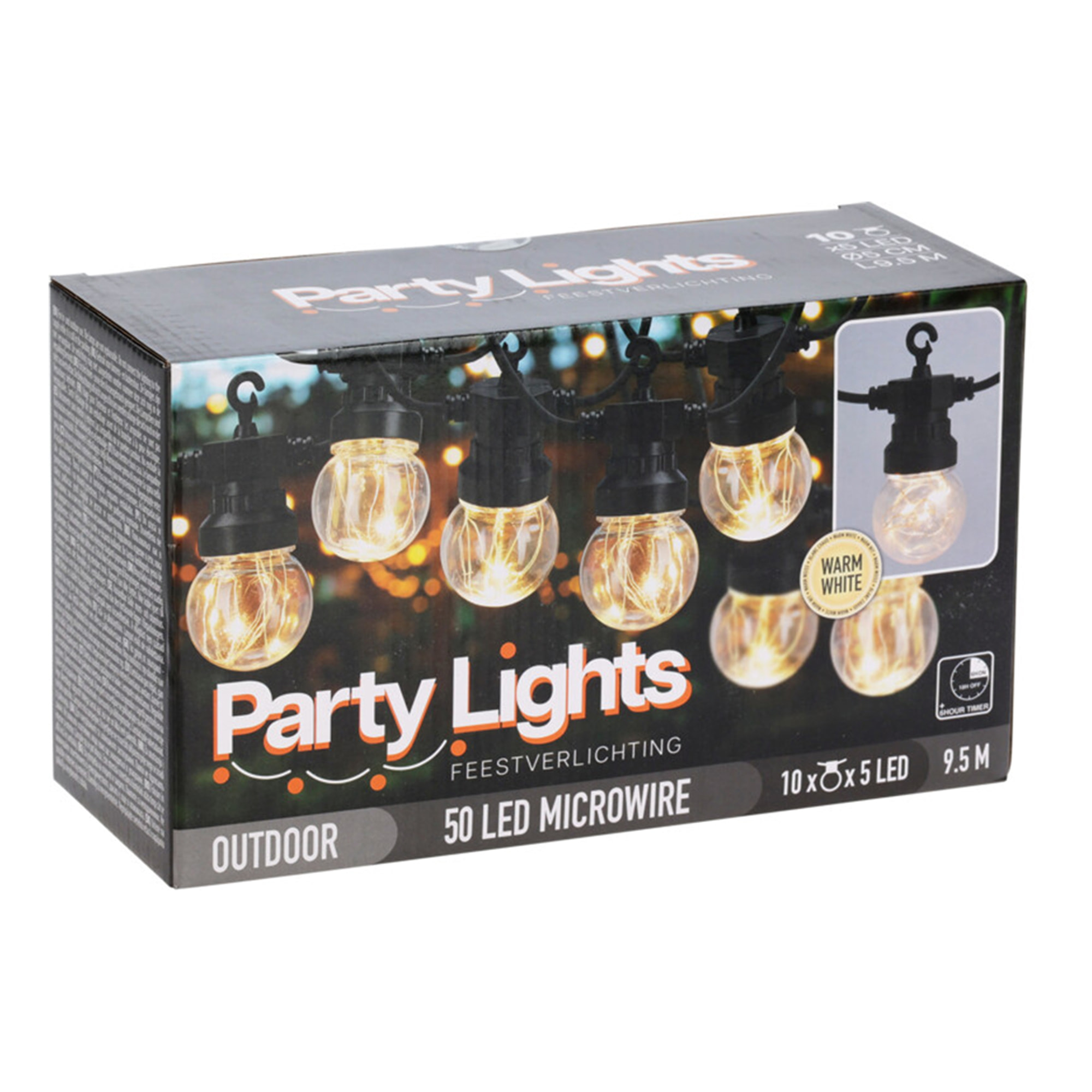 Guirnalda de luces led blancas cálidas con temporizador - 10 bombillas de cobre, transformador ip44 y función de temporizador