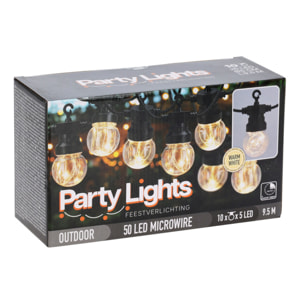 Guirnalda de luces led blancas cálidas con temporizador - 10 bombillas de cobre, transformador ip44 y función de temporizador