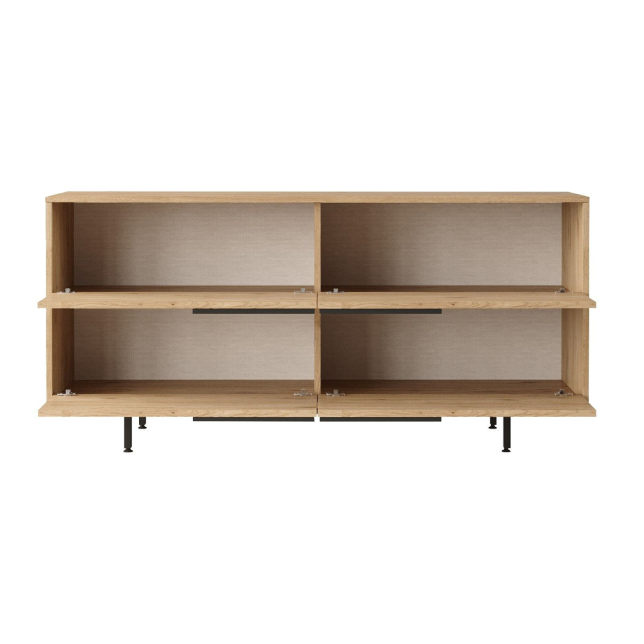 ELIO Buffet 4 portes finition bois et métal noir 160x75cm