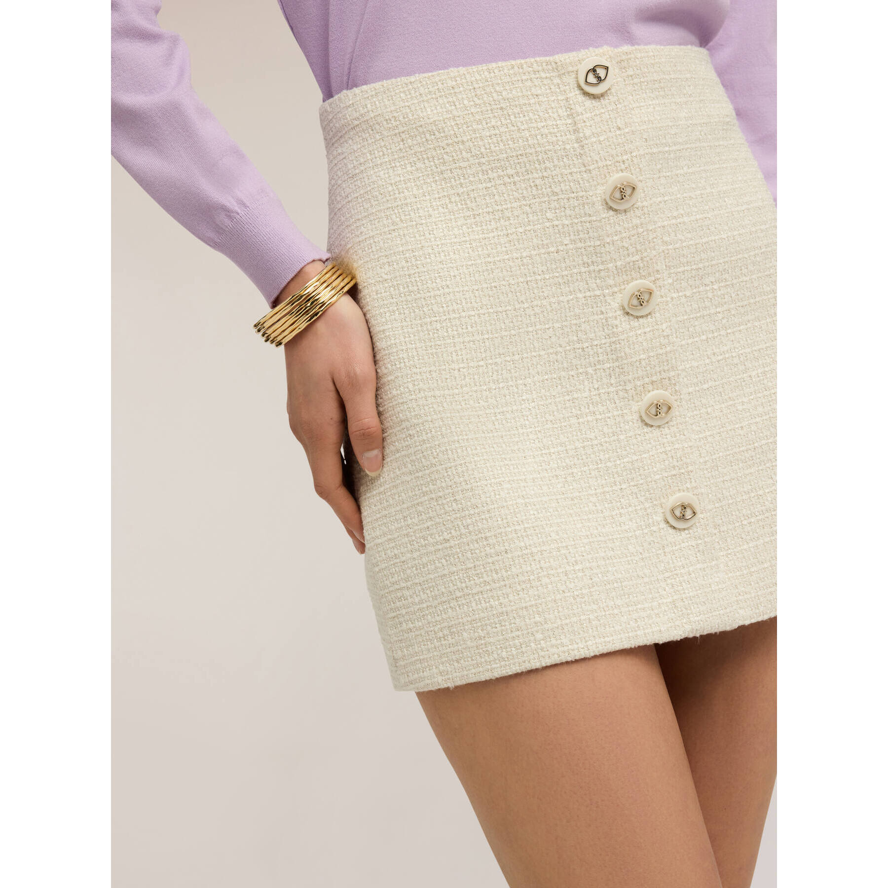 Motivi - Minifalda en tejido bouclé - Blanco