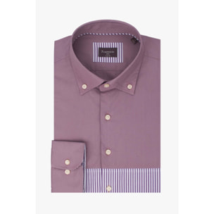 Camicia Uomo 1 Bottone Button Down Doppio Popeline Unito Viola