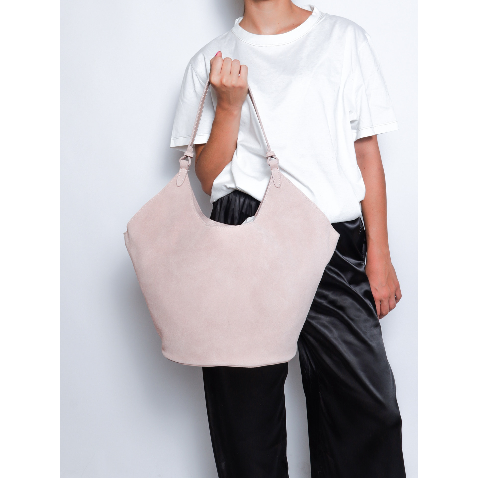 Borsa a spalla da donna - Modello Lisboa - Pelle Scamosciata - 27.0 x 38.0 x 21.5 cm