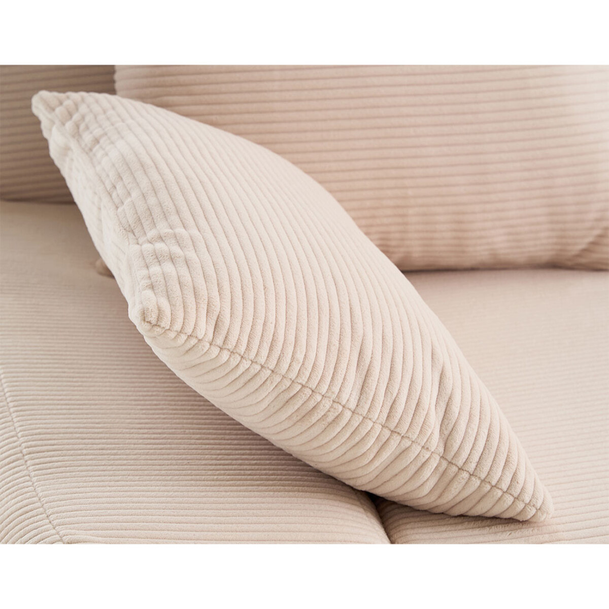 Larson - canapé droit 3 places convertible avec coffre en velours côtelé - Beige