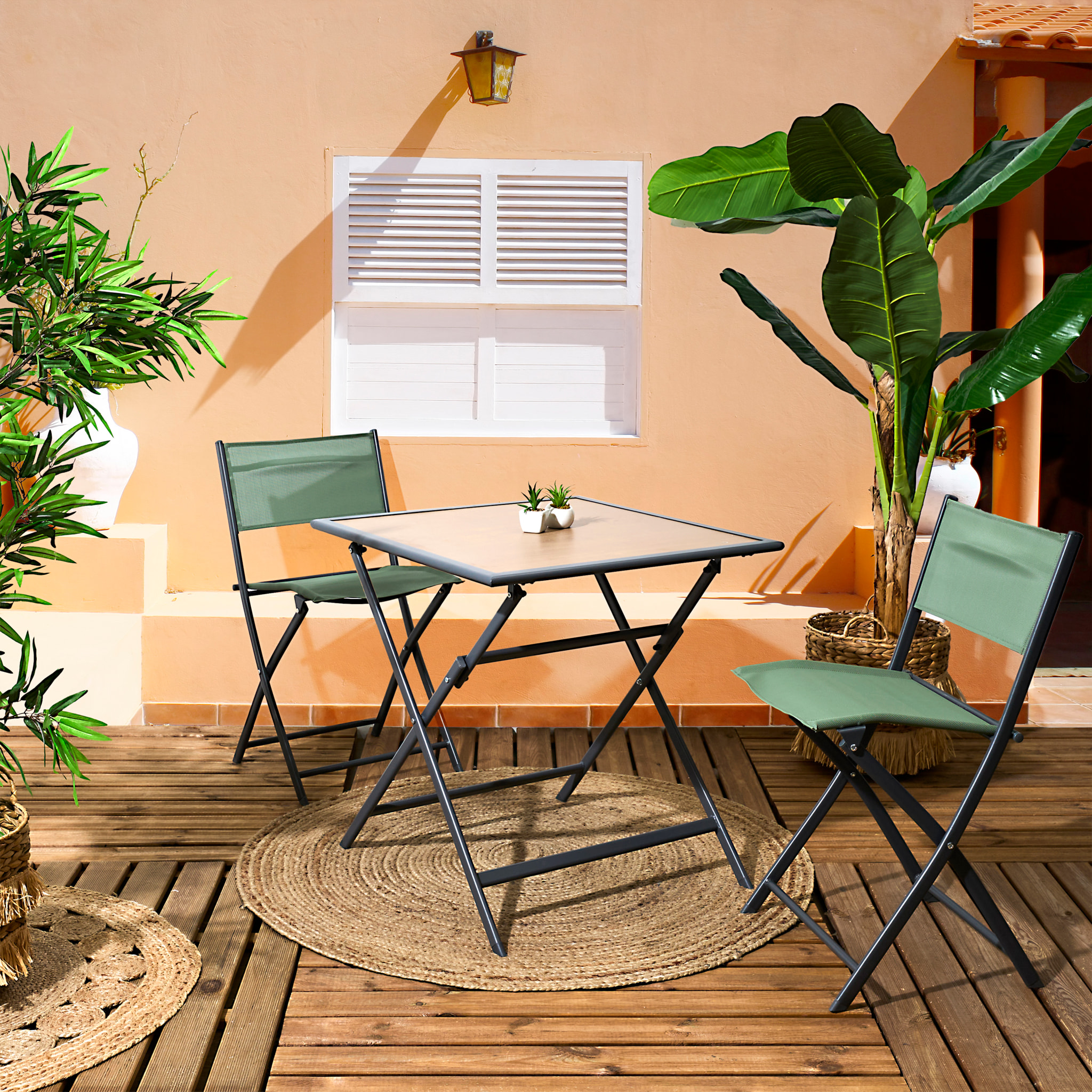 Table Metal Gris Effet Bois Barcelone 70x70