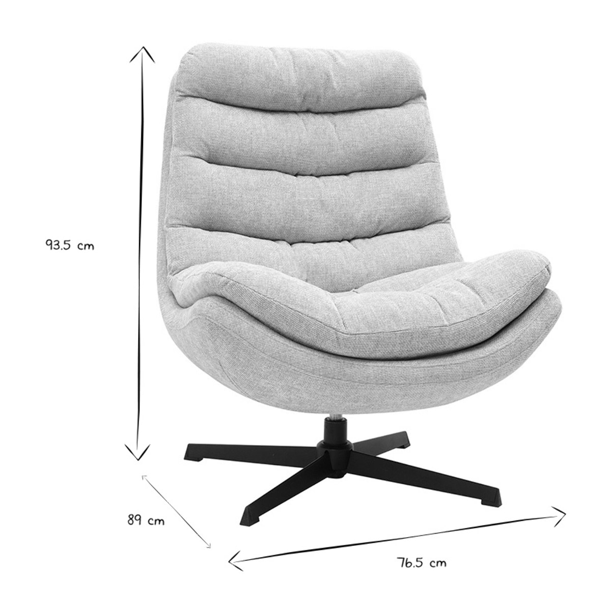 Fauteuil pivotant en tissu effet velours texturé beige et métal noir LOMI