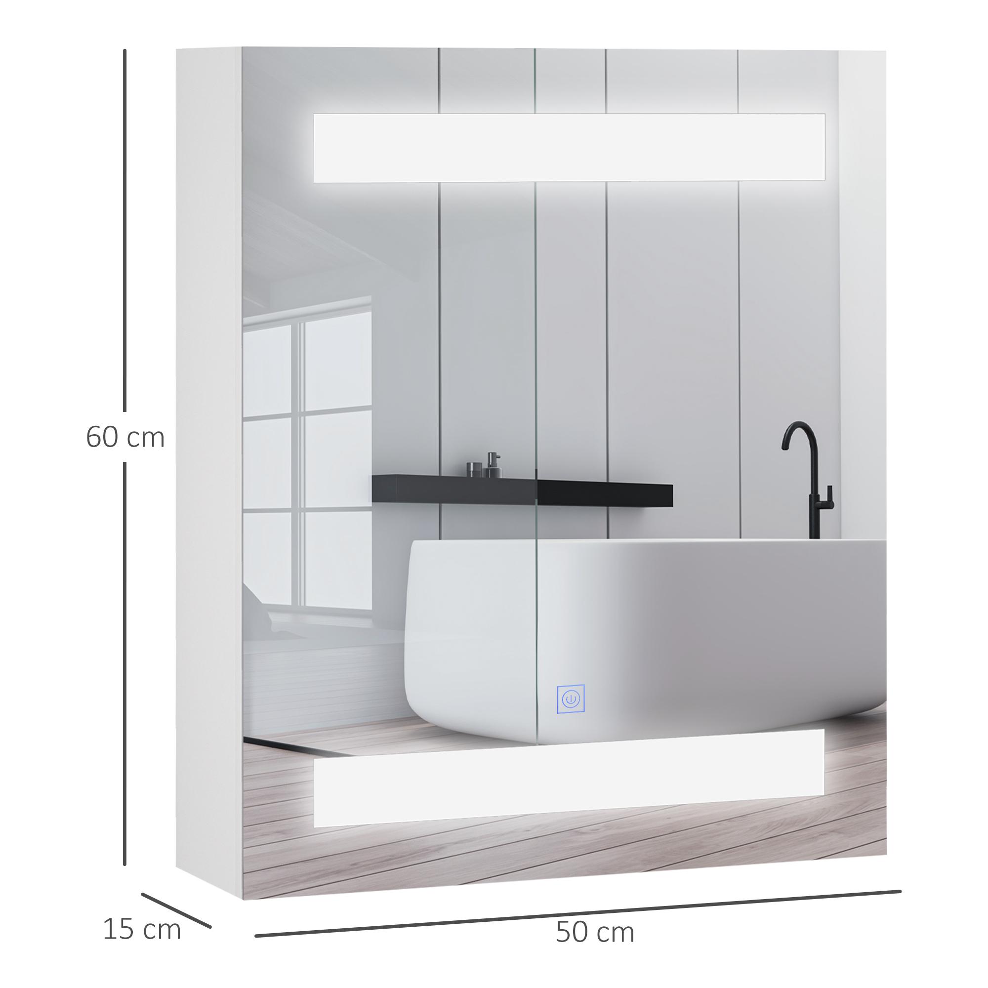 Miroir lumineux LED armoire murale design de salle de bain 2 en 1 dim. 50L x 15l x 60H cm MDF blanc