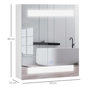 Miroir lumineux LED armoire murale design de salle de bain 2 en 1 dim. 50L x 15l x 60H cm MDF blanc