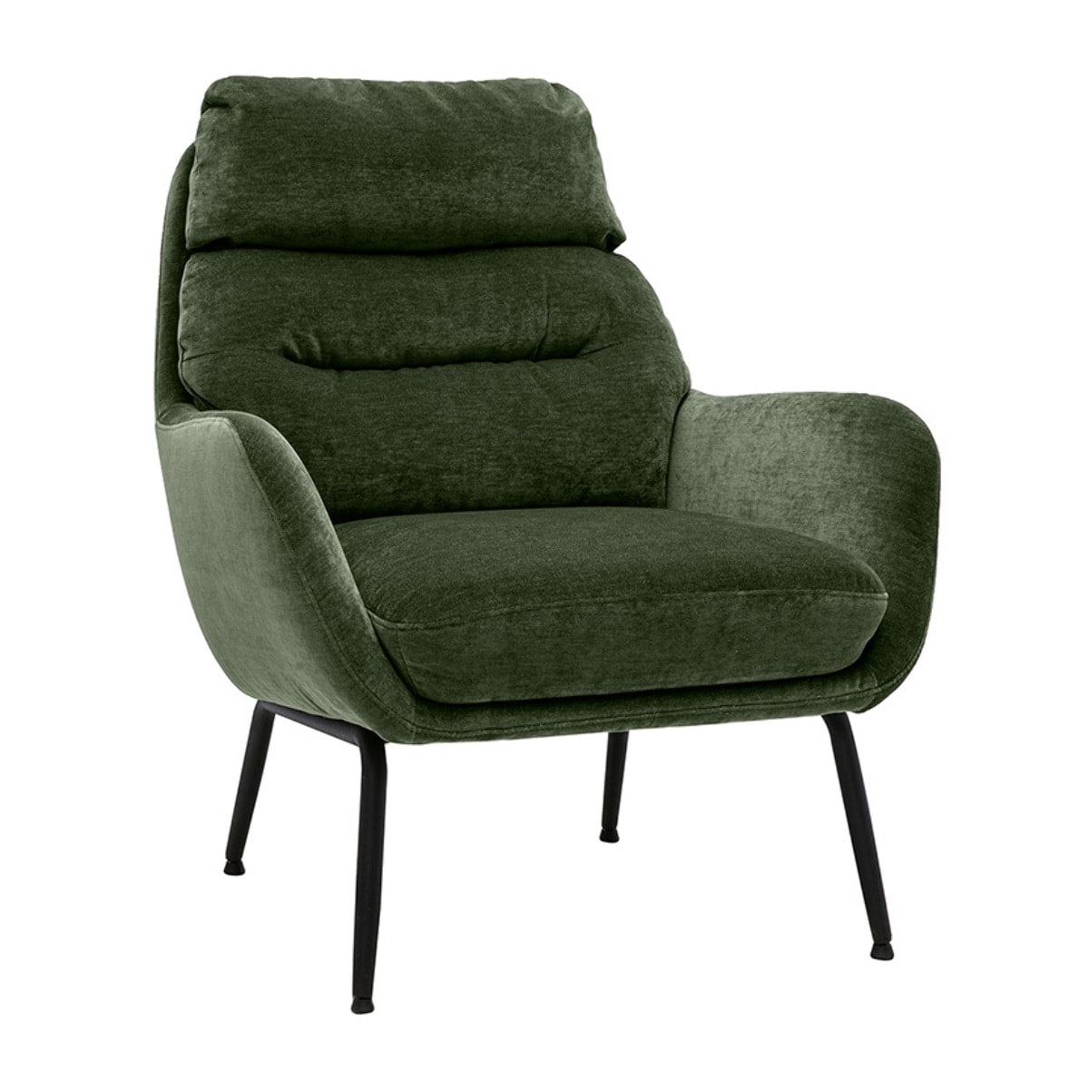 Fauteuil en tissu effet velours vert kaki et métal noir BENI