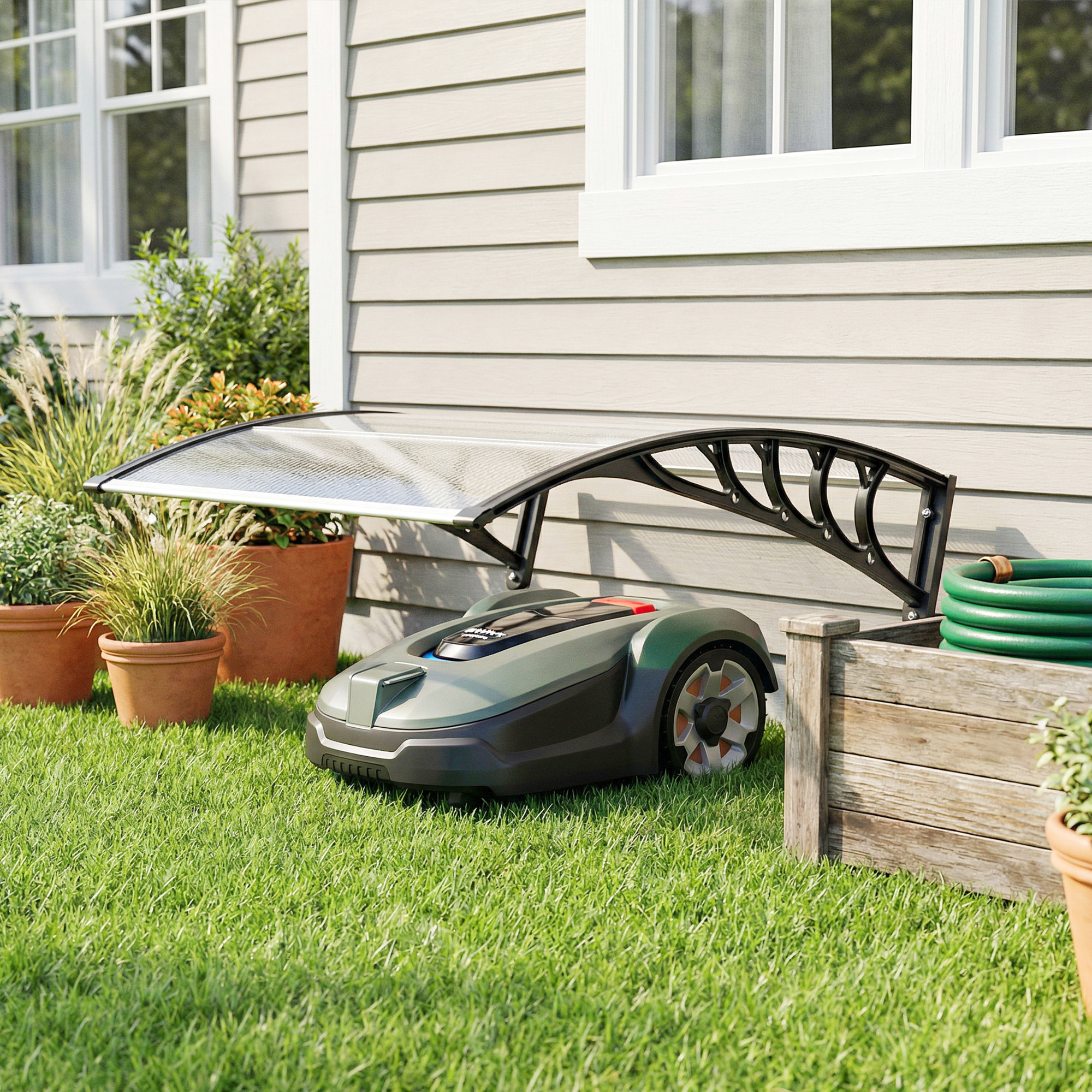 Marquise auvent robot-tondeuse - abri de jardin robot-tondeuse - noir transparent
