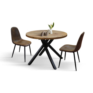 Tavolo rotondo POLA in legno, finitura rovere rustico e gambe incrociate in metallo nero, allungabile Ø100xH75 cm - 140x100x75 cm