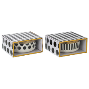 J-Line bol Pois/Lignes - céramique - mix - 2 pcs