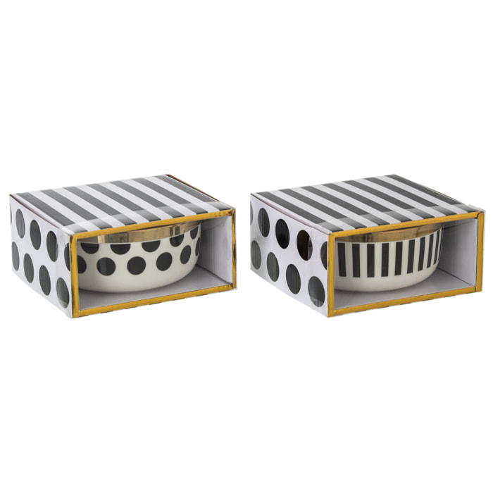 J-Line bol Pois/Lignes - céramique - mix - 2 pcs