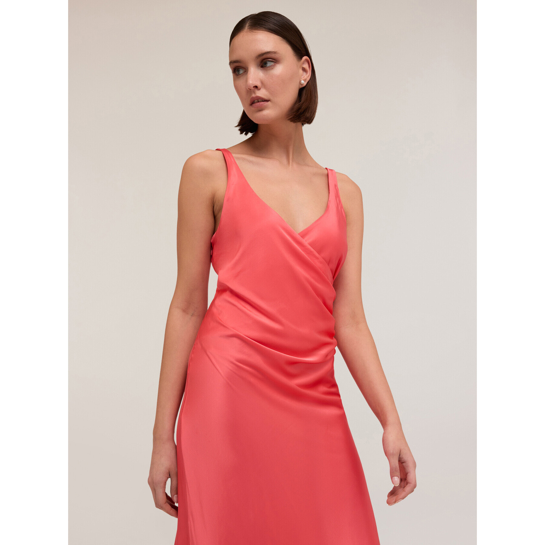 Motivi - Vestito ad incrocio in raso stretch - Rosa