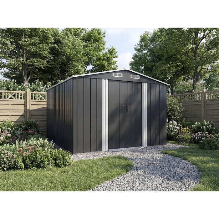 Abri de jardin métal avec porte coulissante "Boston" - 8 m² - Gris