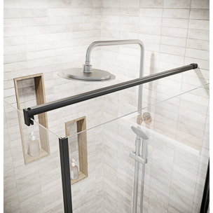 Porte de Douche Pivotante 70x180cm et Retour 80cm - Profil Noir - Verre 5mm - DARK ELEMENTARY