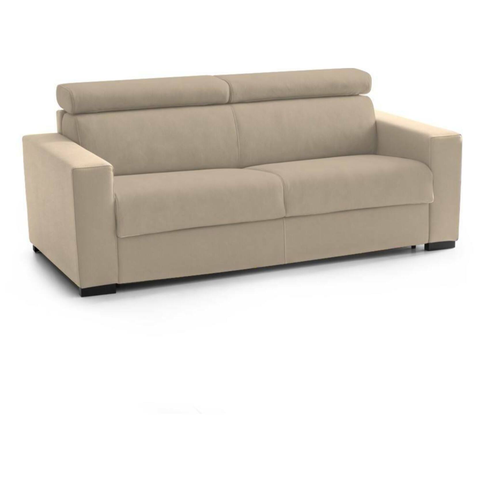 Divano fisso Julia, Divano a 3 posti, 100% Made in Italy, Sofà Soggiorno, in tessuto imbottito, con poggiatesta regolabili e Braccioli standard, Cm 220x95h85, Beige