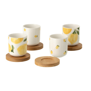 J-Line Tasse Citron - céramique - blanc/jaune - set de 4