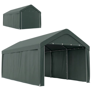 Carpa Garaje Portátil 3x6 m, Garaje Exterior para Coche Impermeable con Paredes Laterales Desmontables, Anti-UV, 2 Puertas Enrollables, Cobertizo para Herramientas de Jardín, Gris Oscuro