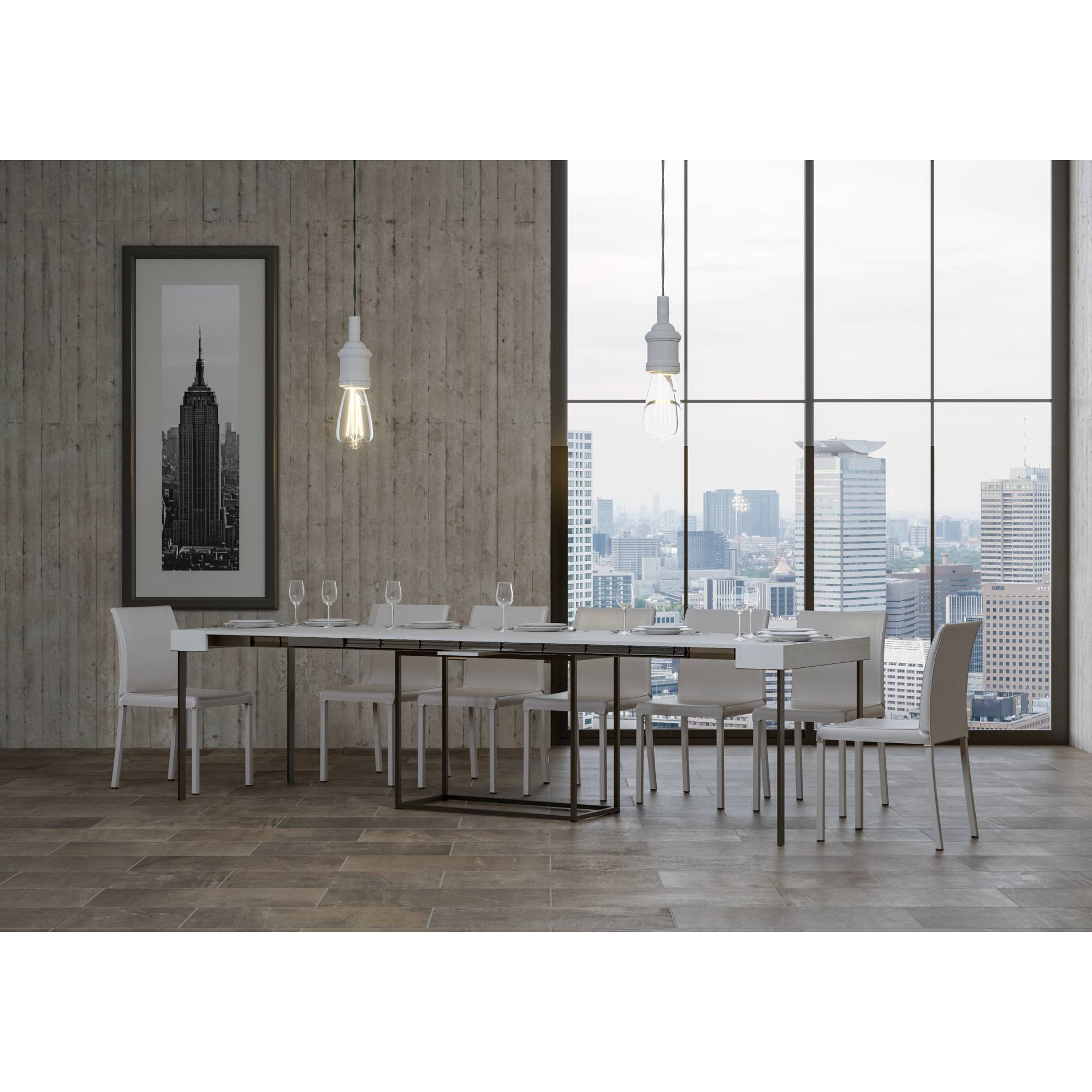 Consola extensible 90x40/300 cm Nordica Fresno Blanco estructura Antracita