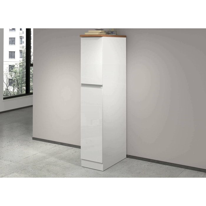 Dispensa da cucina Atrax, Armadio multiuso, Mobile per cucinotto, Portafrigo multifunzione, 100% Made in Italy, 30x60h165 cm, Bianco lucido e Rovere
