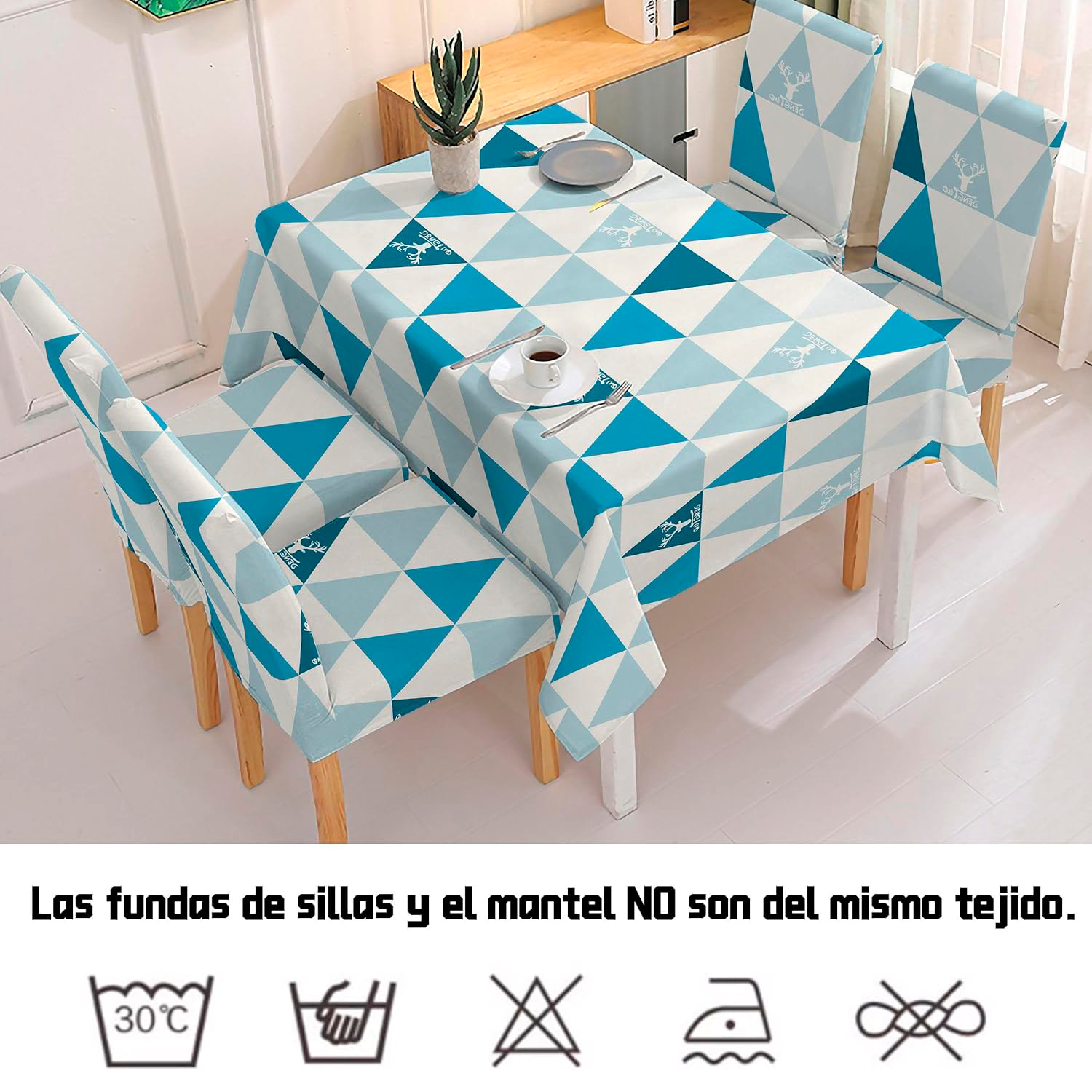 DAM Mantel impermeable de 140x220cm y 6 fundas de silla. 220x140x1 Cm. Color: Azul