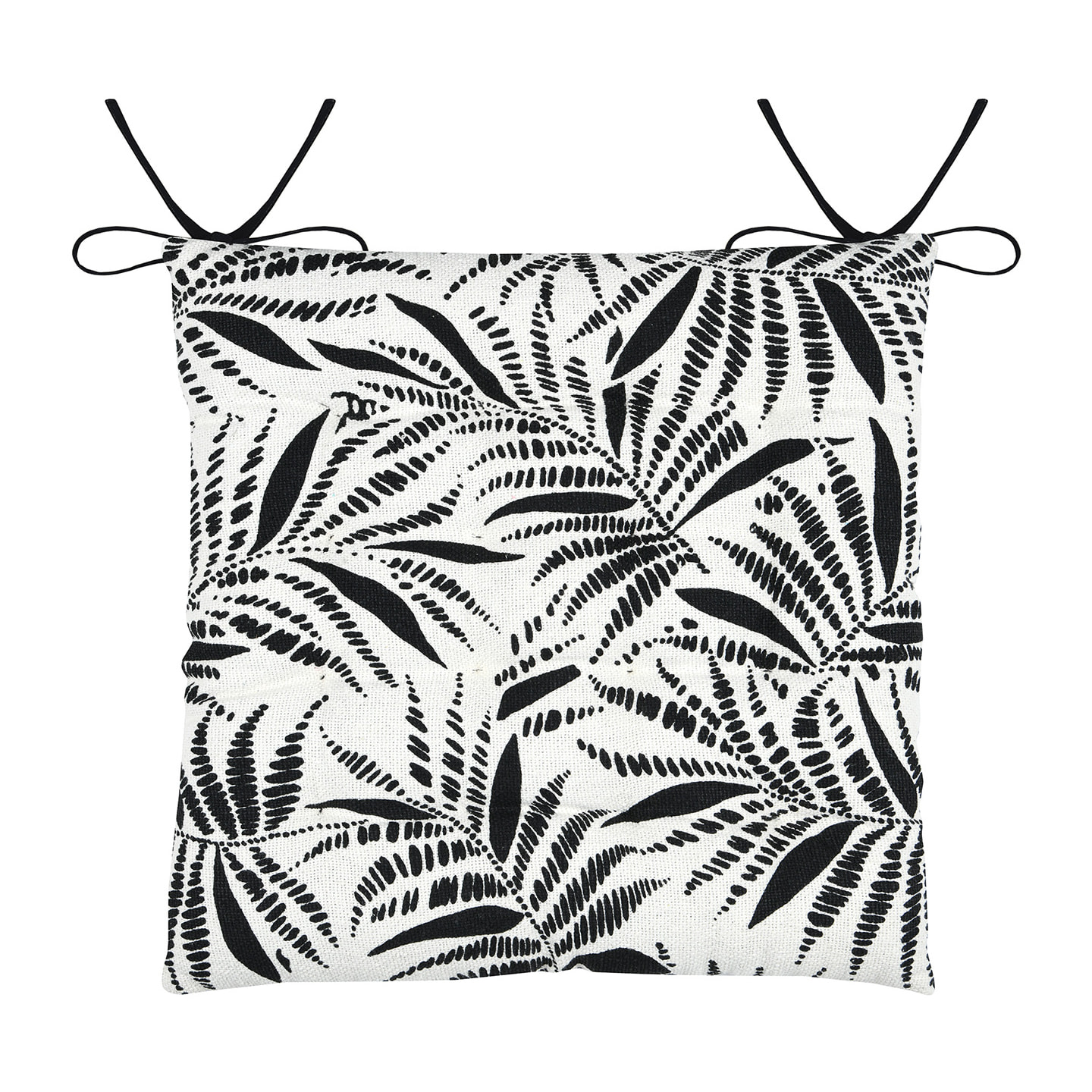 Galette de chaise carrée feuillage tropical en coton - Ecru