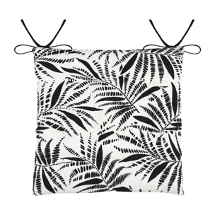 Galette de chaise carrée feuillage tropical en coton - Ecru