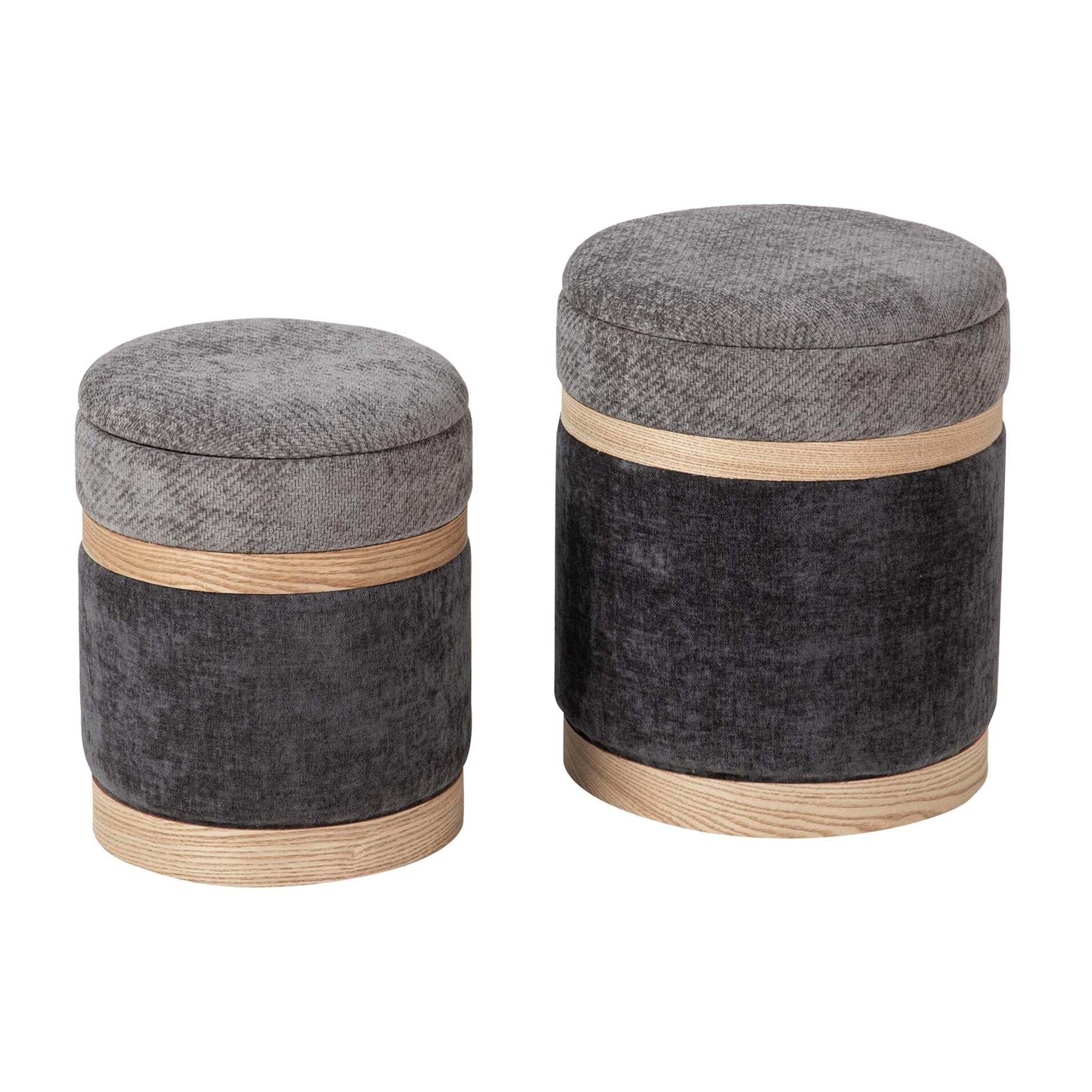 Set 2 Puffs Velvet 36x36x44 31x31x38 Cm