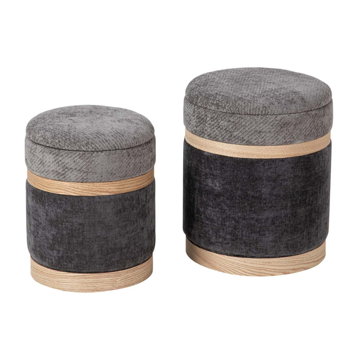 Set 2 Puffs Velvet 36x36x44 31x31x38 Cm