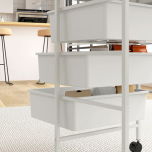 Carrito Auxiliar con Ruedas Carrito de Cocina de 3 Niveles con 3 Cestas para Almacenamiento y Marco de Acero para Comedor Sala Baño 40,8x33,5x60,5 cm Blanco