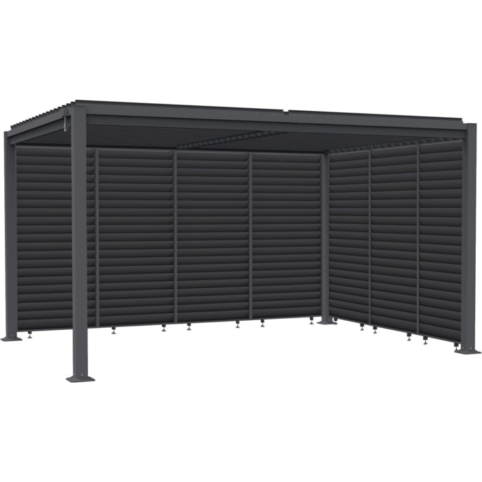 Pergola bioclimatique avec 7 persiennes en acier galvanisé "Howard" - 3 x 4 m - Gris