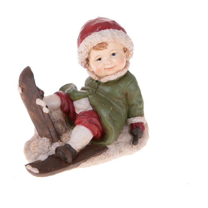 Bimbo Seduto con Sci - Pezzi 1 - Colore Rosso - 16,6x12,5Hx9,7cm - Bianchi Dino