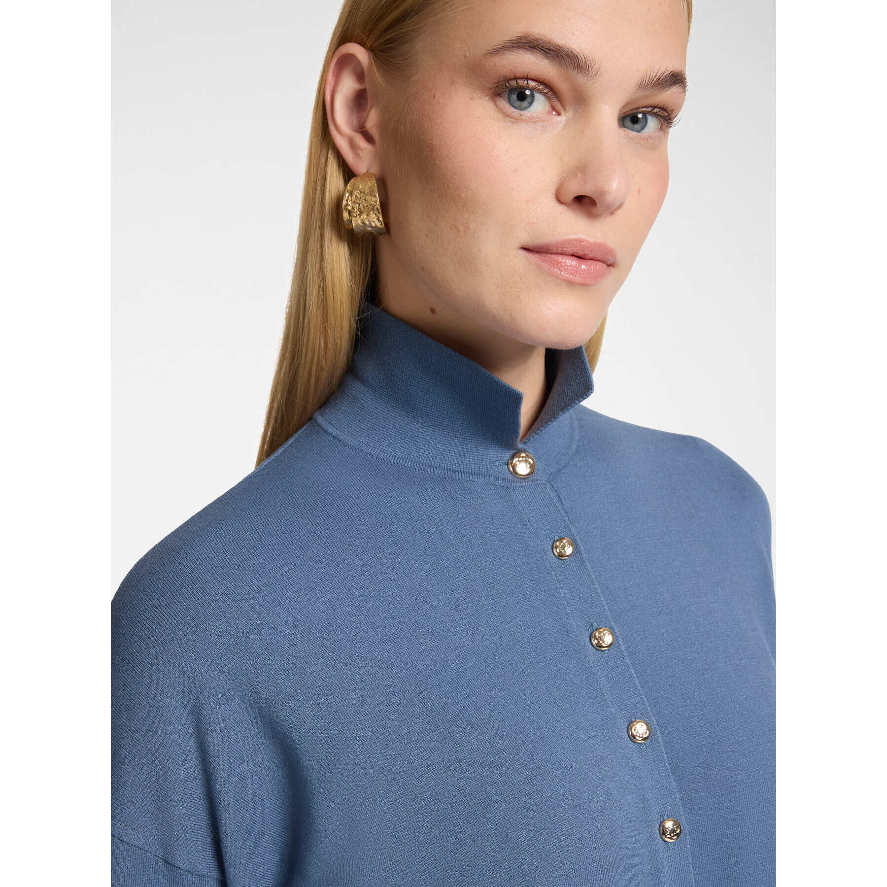 Elena Mirò - Maglia polo in viscosa con bottoni gioiello - Blu