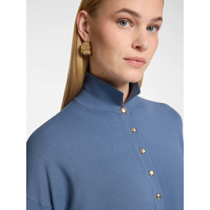Elena Mirò - Maglia polo in viscosa con bottoni gioiello - Blu