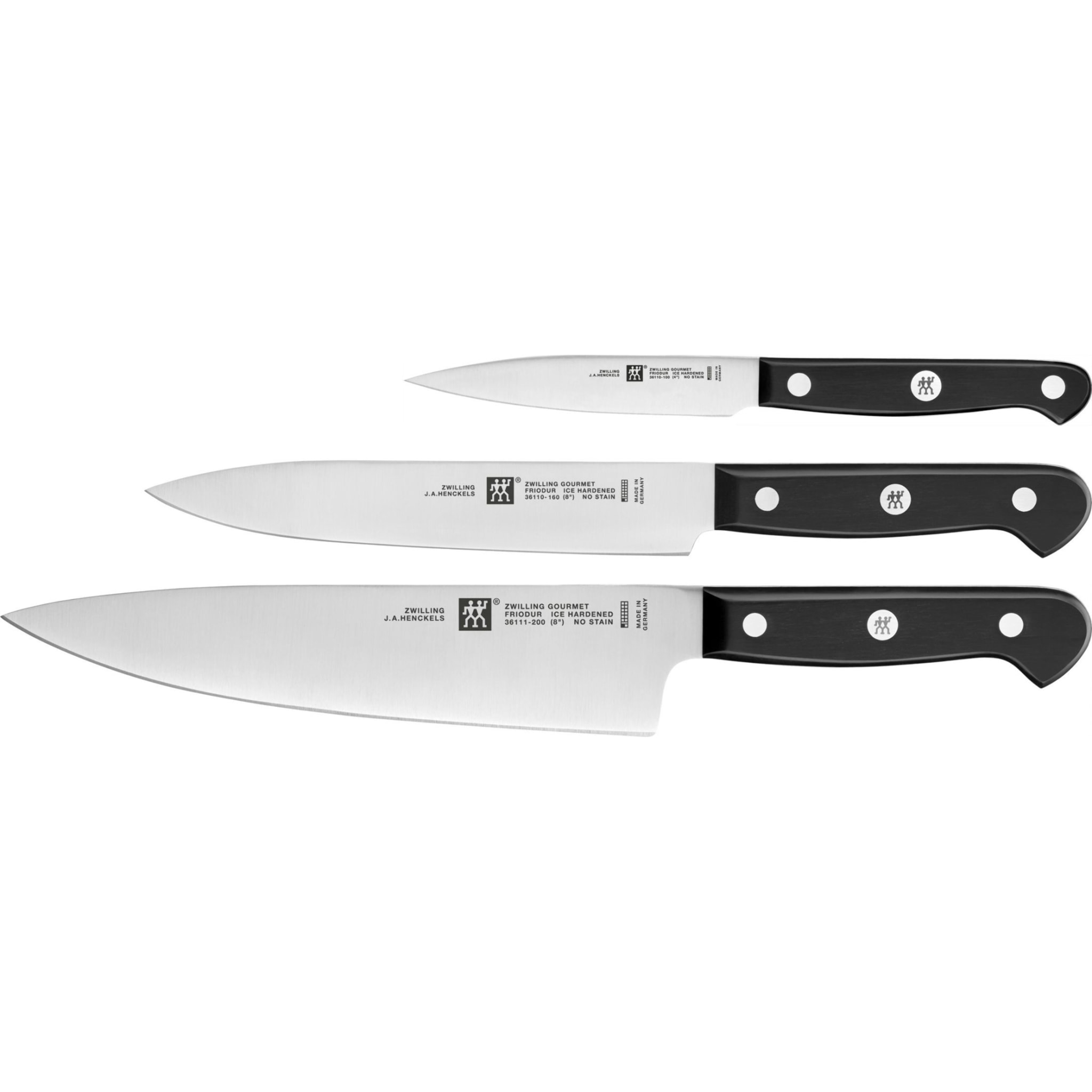 Set de Couteaux 3-pcs, Acier Spécial Inoxydable, Noir, Gourmet