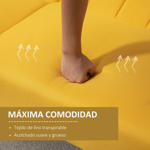 Sofá Cama de 2 Plazas Tela con Respaldo Ajustable en 3 Posiciones Reposabrazos Desmontables y Patas de Madera Sofá Doble Moderno para Salón Oficina 173x75x73 cm Amarillo