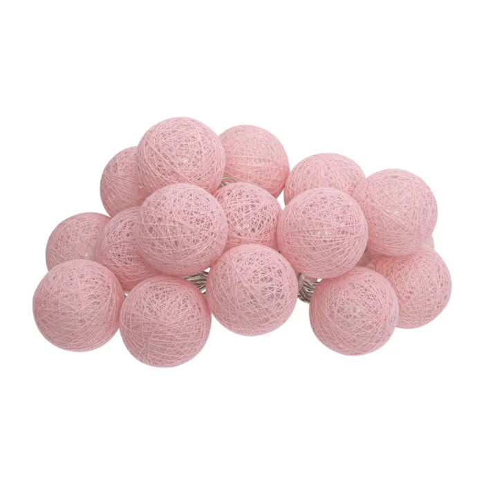 Guirlande LED à pile 16 boules - rose clair - L255 cm