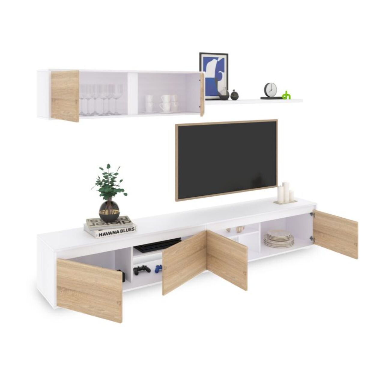 Salón Arlet Blanco Artik (Blanco Mate) - Roble Canadian