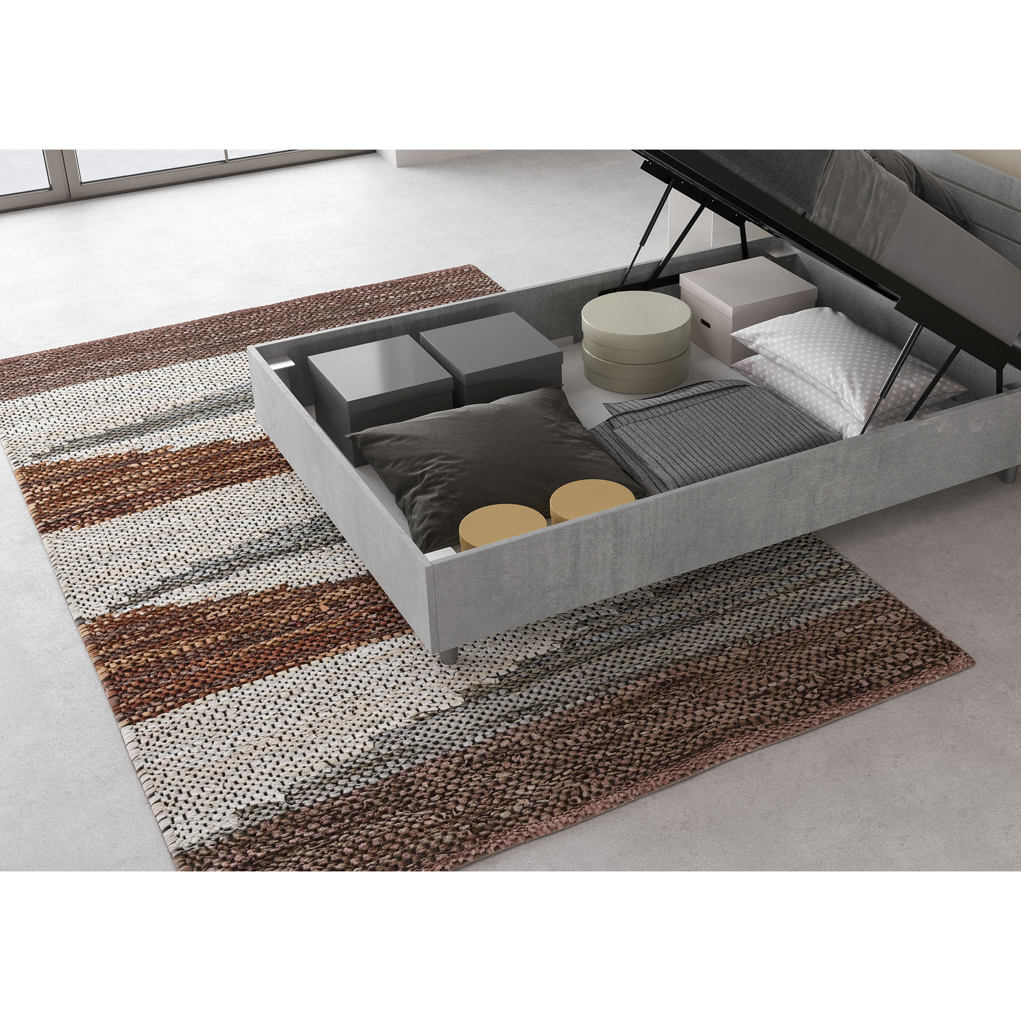 Letto una piazza e mezza contenitore 120x190 testata inclinata con doghe cemento Ankel