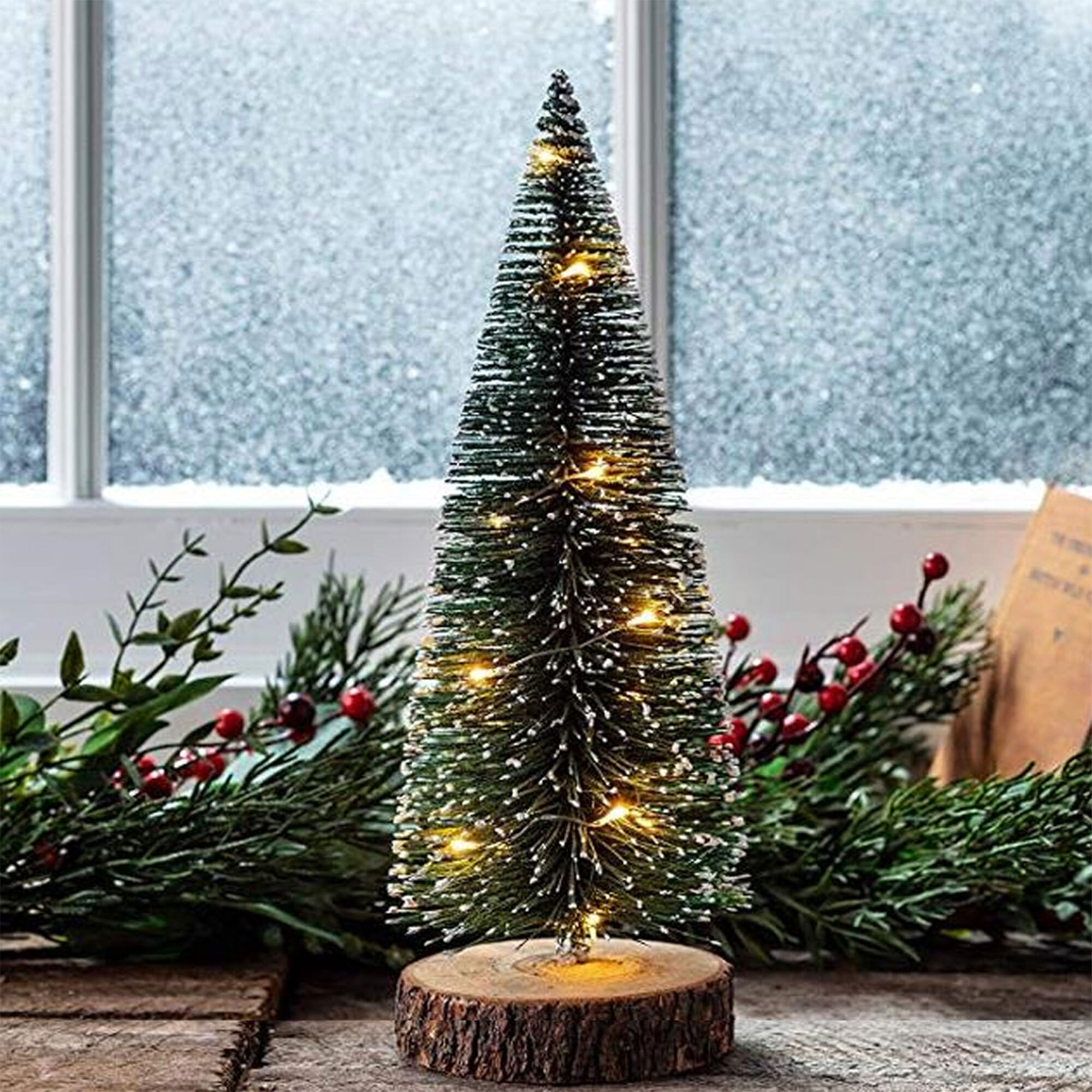 árbol navideño con 20 luces led blancas cálidas y temporizador - 14x14x41cm